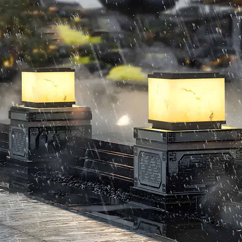 Modern Solar White Cube Outdoor Post Lights