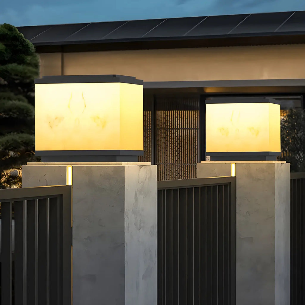 Modern Solar White Cube Outdoor Post Lights