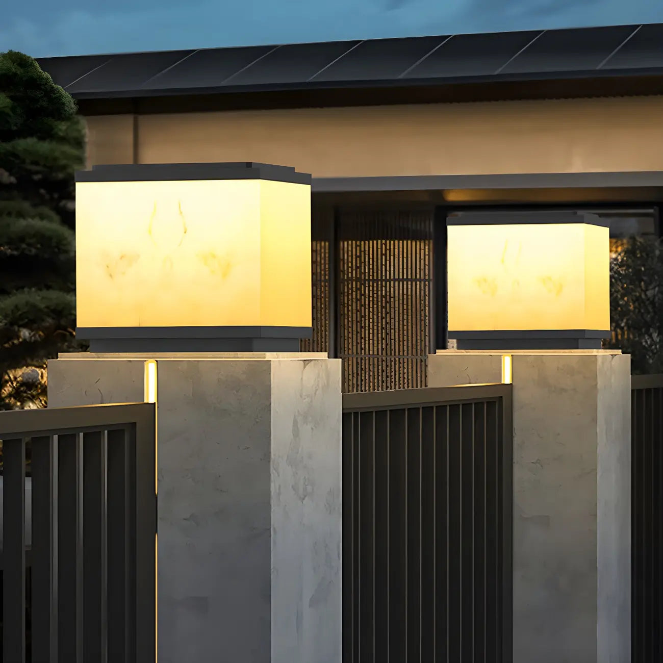 Modern Solar White Cube Outdoor Post Lights