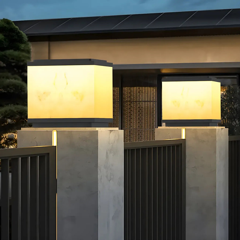 Modern Solar White Cube Outdoor Post Lights