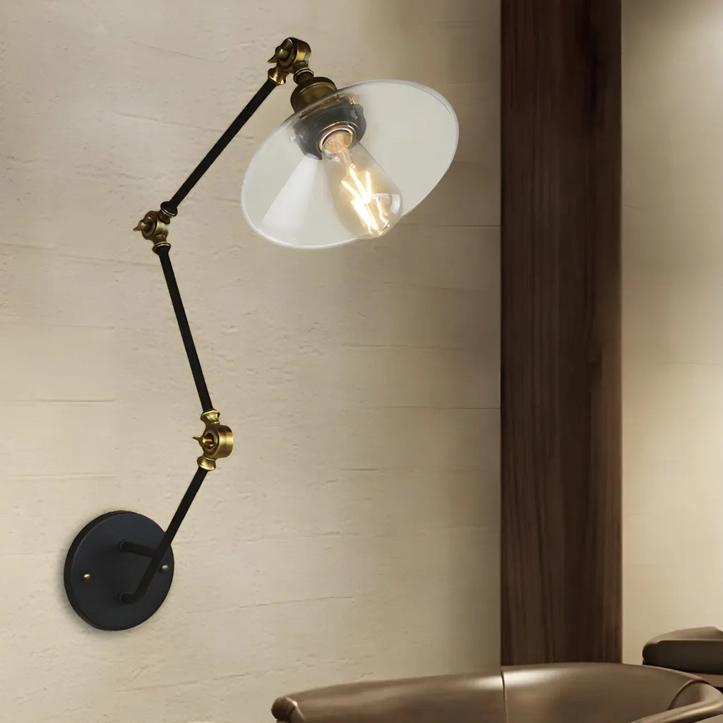 Wide Flare Brass Black 3-Section Arm Swing Wall Light