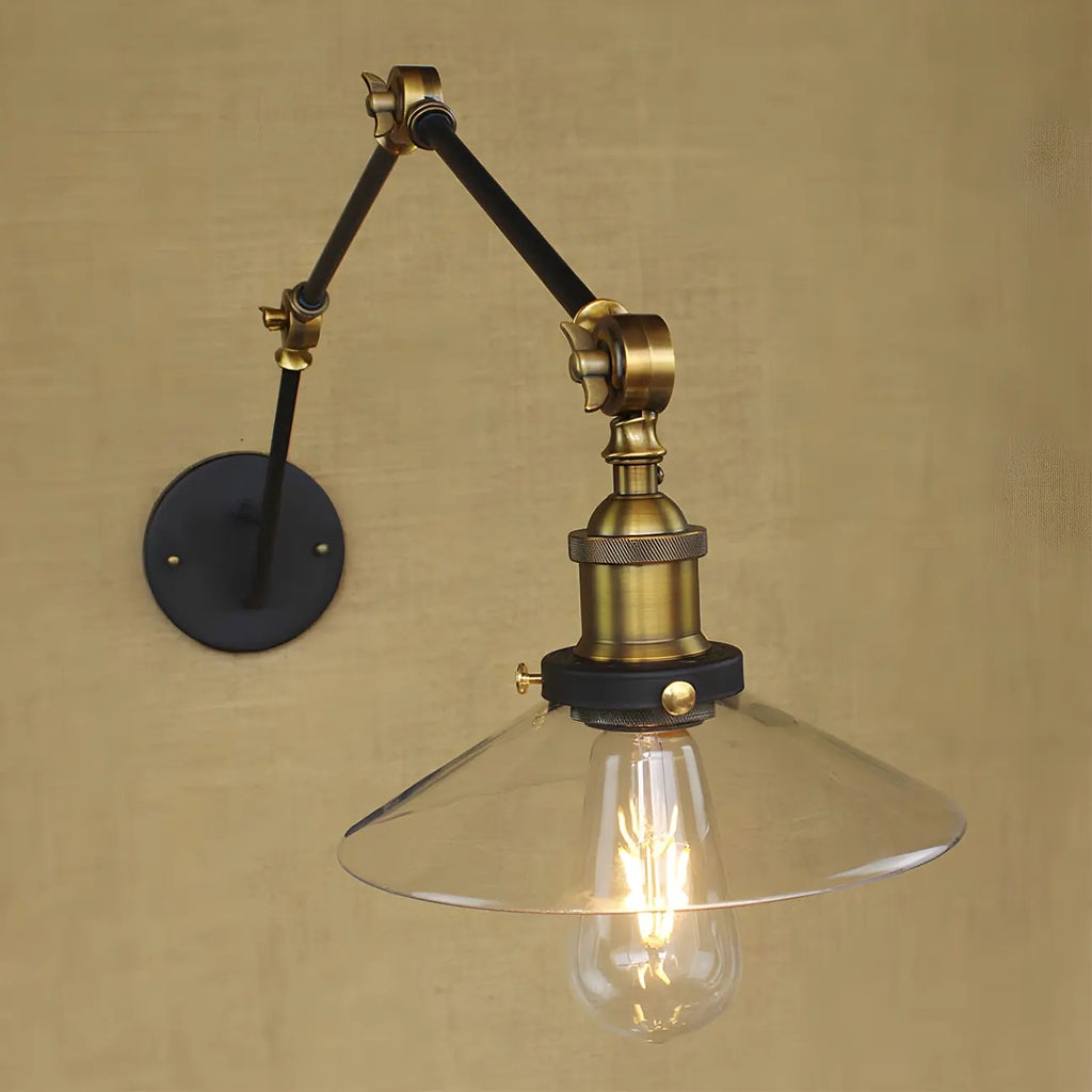 Wide Flare Brass Black 3-Section Arm Swing Wall Light
