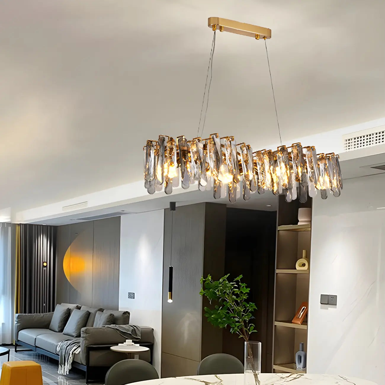 Elegant Grey Crystal Linear Island Pendant Light