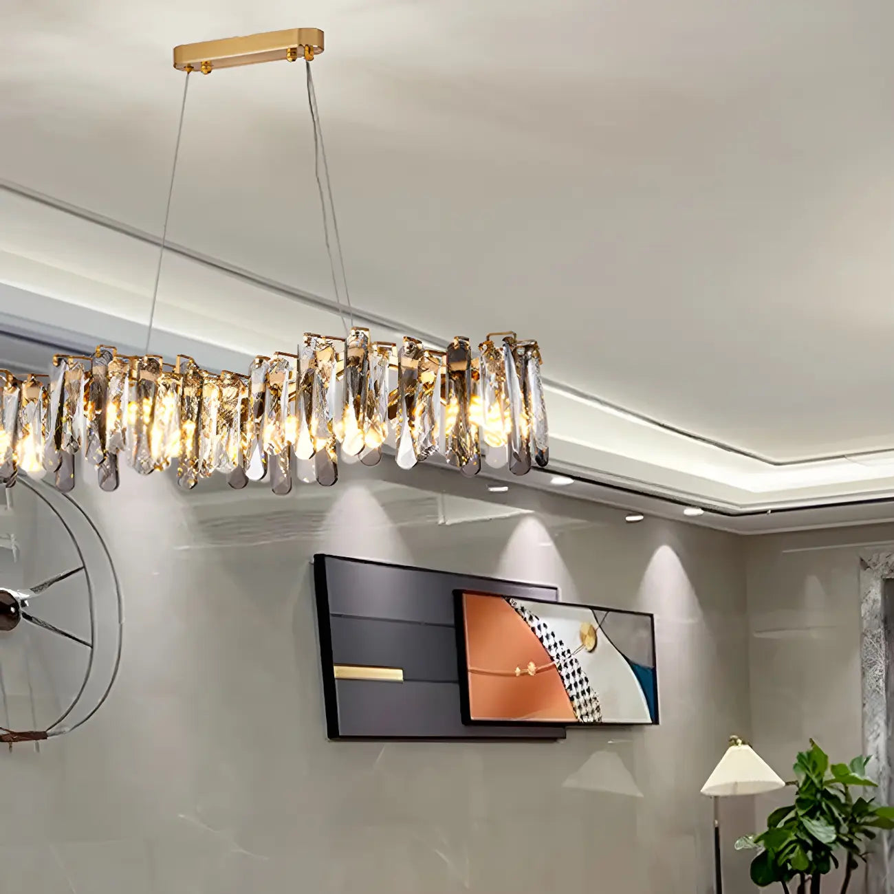 Elegant Grey Crystal Linear Island Pendant Light