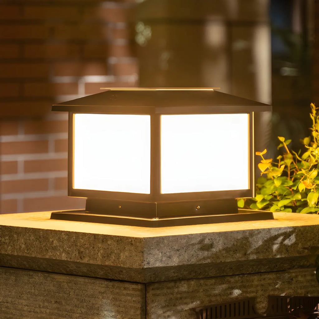 Postmodern Black Cube Solar Outdoor Post Lights