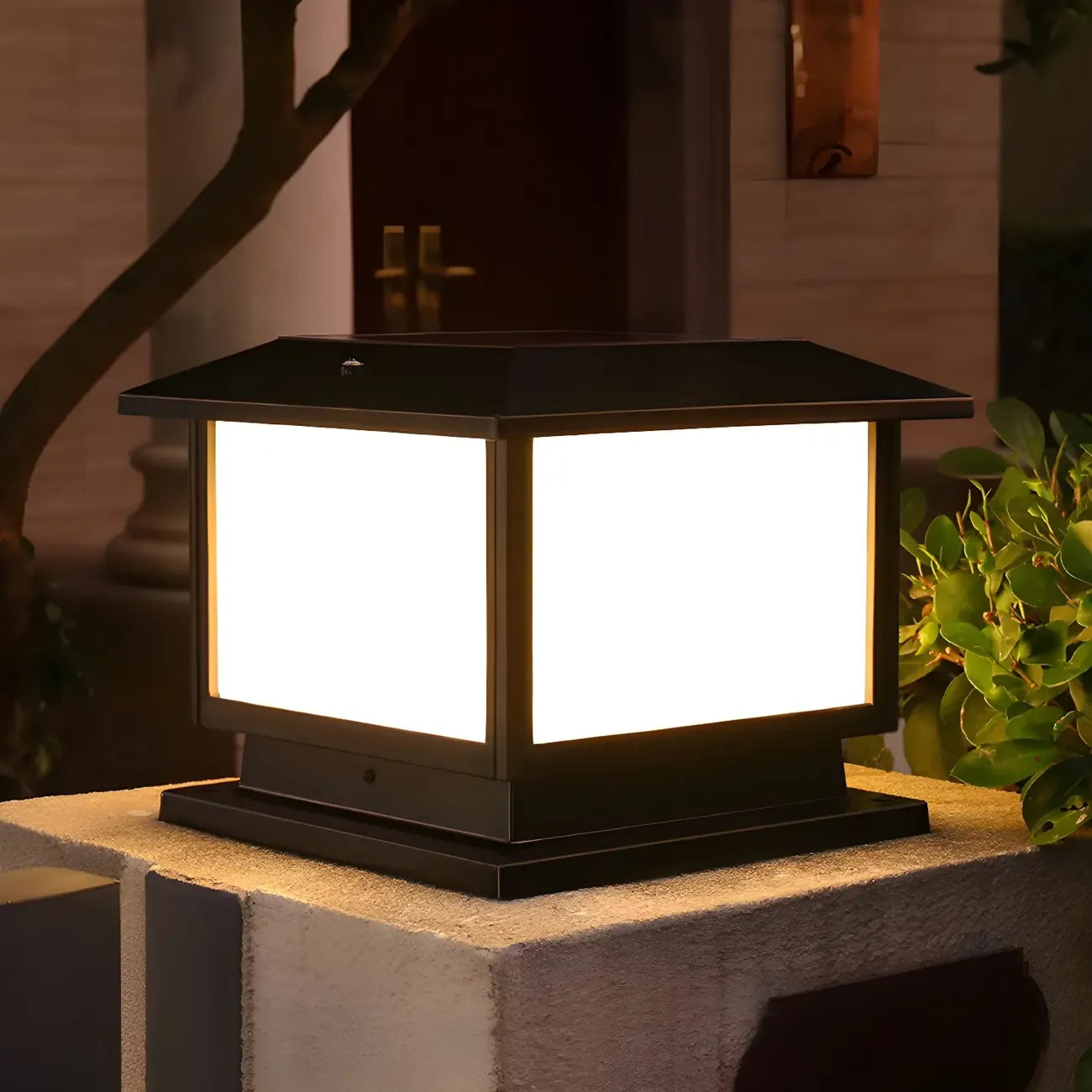 Postmodern Black Cube Solar Outdoor Post Lights