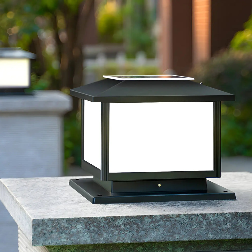 Postmodern Black Cube Solar Outdoor Post Lights
