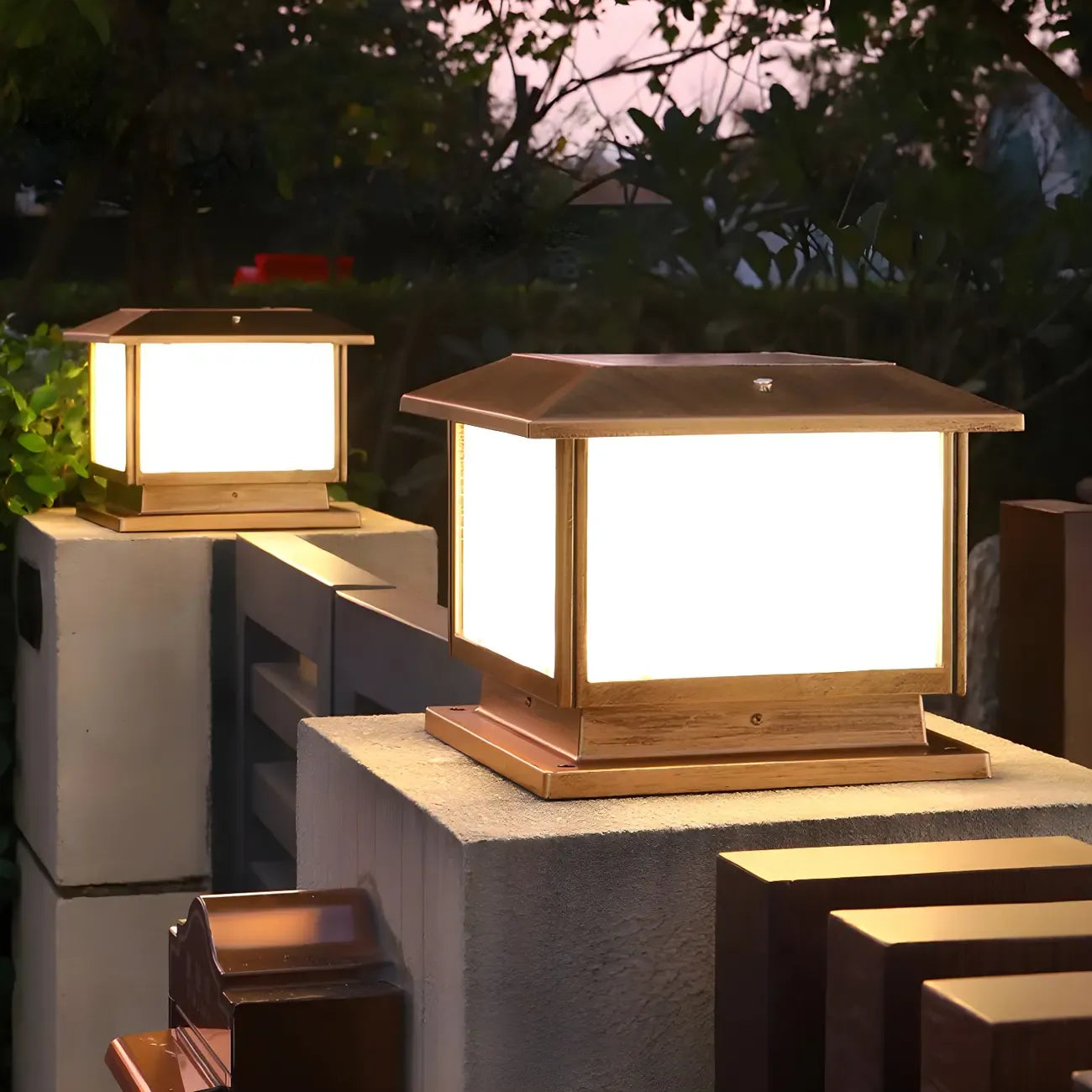 Postmodern Black Cube Solar Outdoor Post Lights