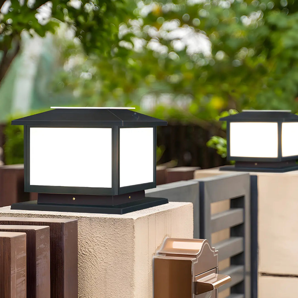 Postmodern Black Cube Solar Outdoor Post Lights