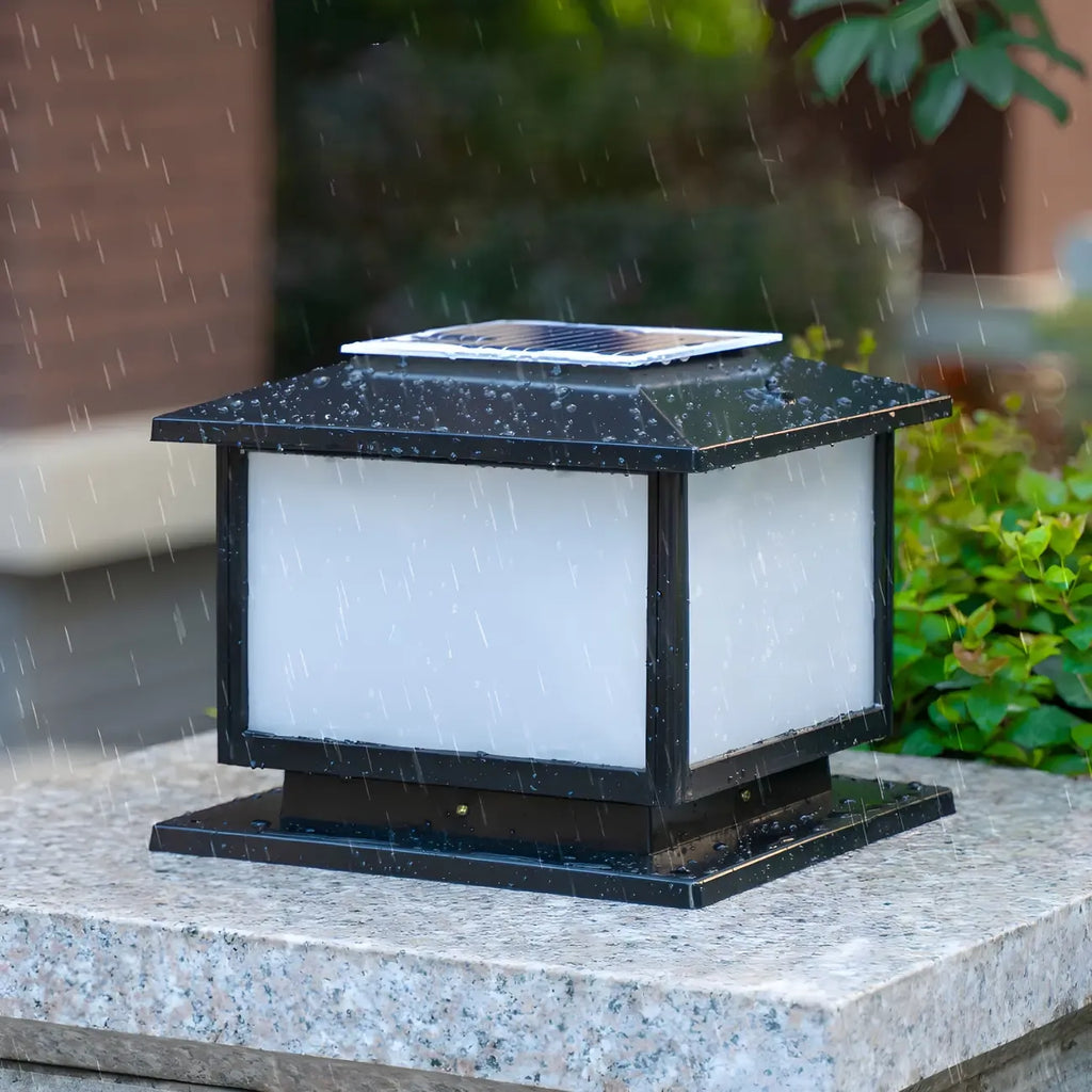 Postmodern Black Cube Solar Outdoor Post Lights
