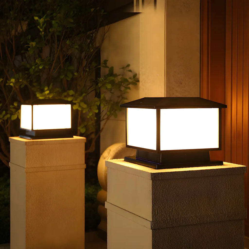 Postmodern Black Cube Solar Outdoor Post Lights