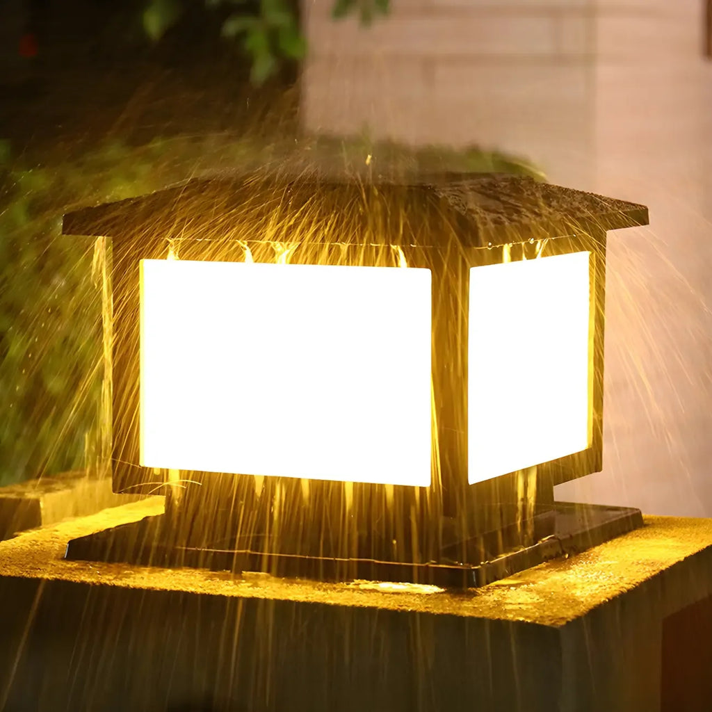 Postmodern Black Cube Solar Outdoor Post Lights
