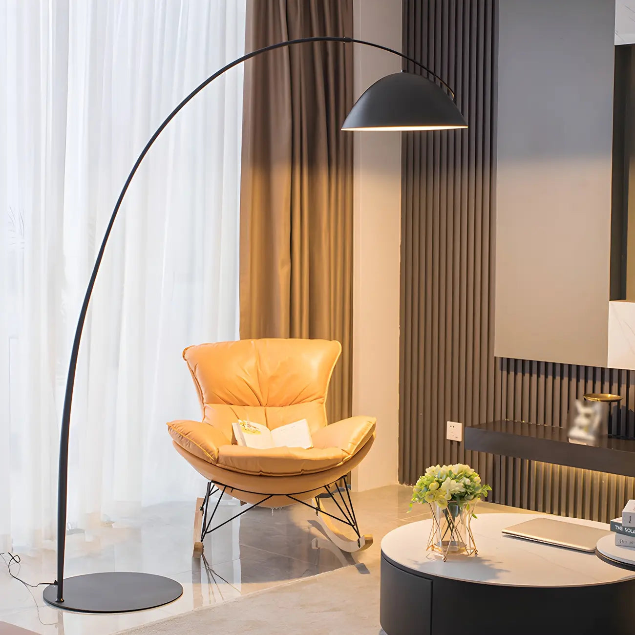 Black Dome Iron Arched Floor Lamp with Foot Switch