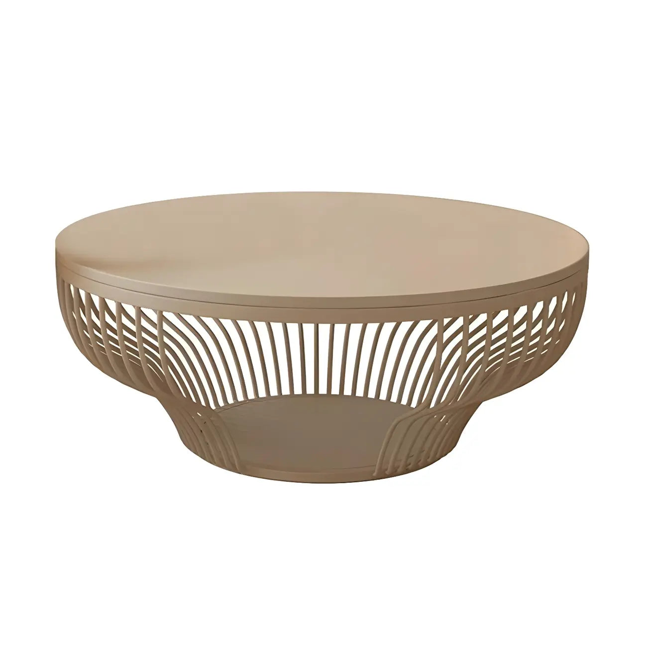 White Round Modern Wood Coffee Table with Storage Base