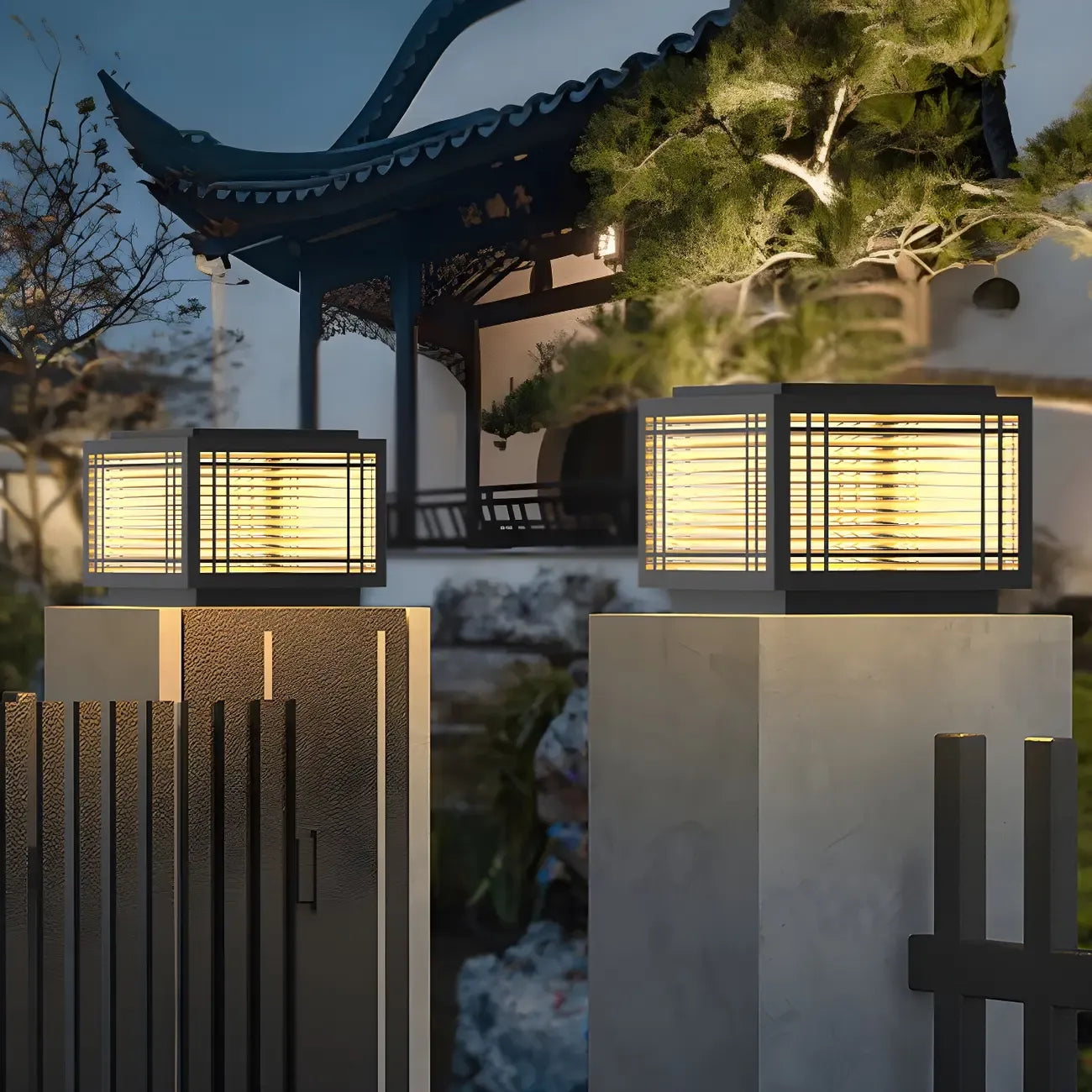 Solar Black Warm Light LED Outdoor Post Lights