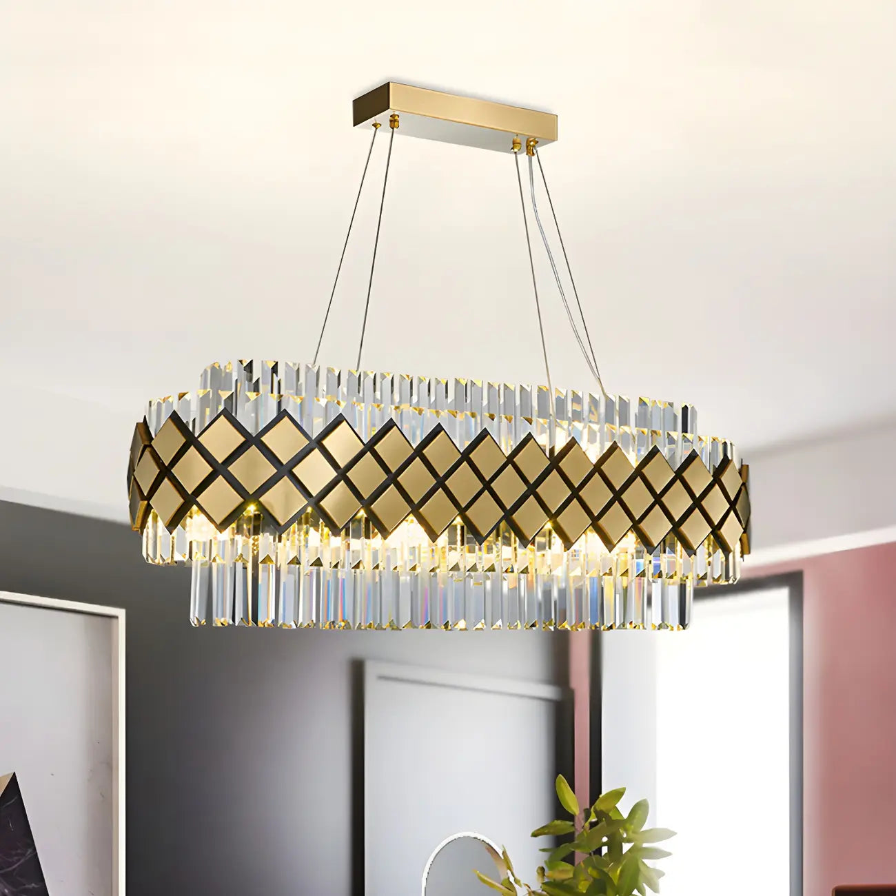 16-Light Modern Gold Crystal Oval Island Pendant Light for Kitchen
