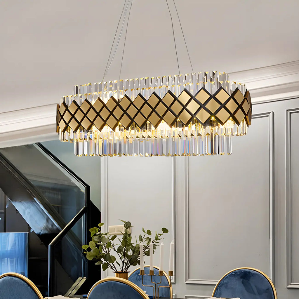 16-Light Modern Gold Crystal Oval Island Pendant Light for Kitchen