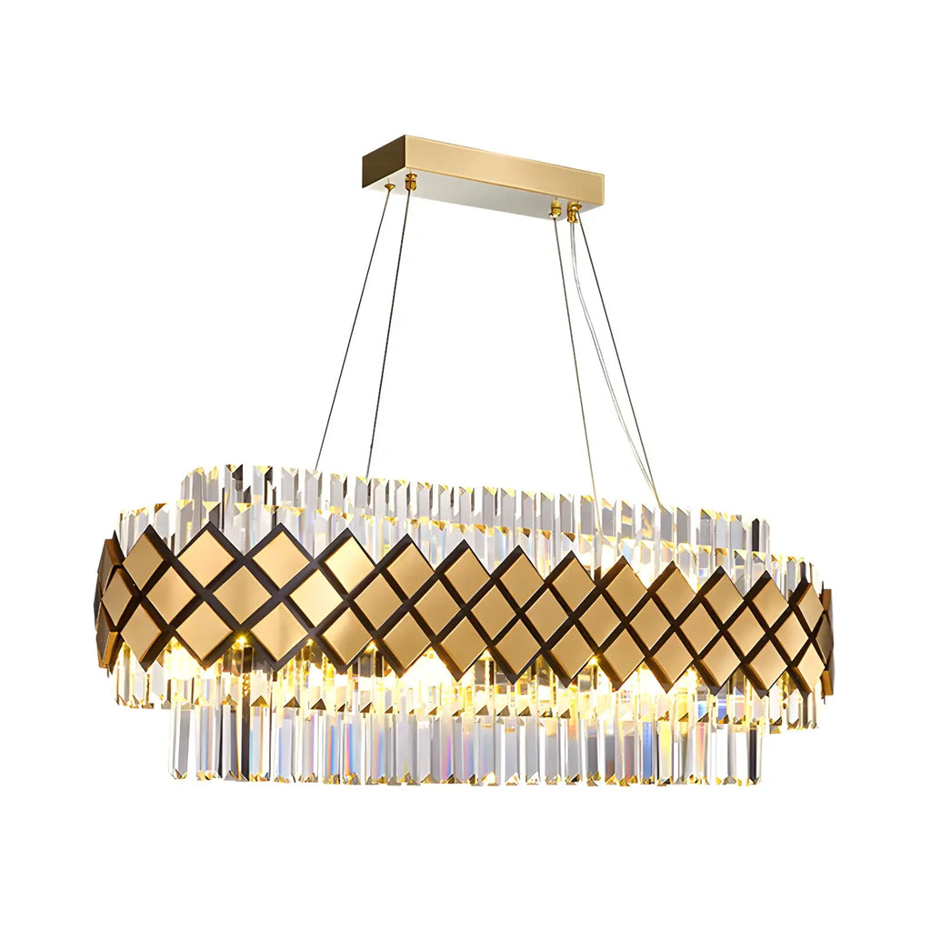 16-Light Modern Gold Crystal Oval Island Pendant Light for Kitchen