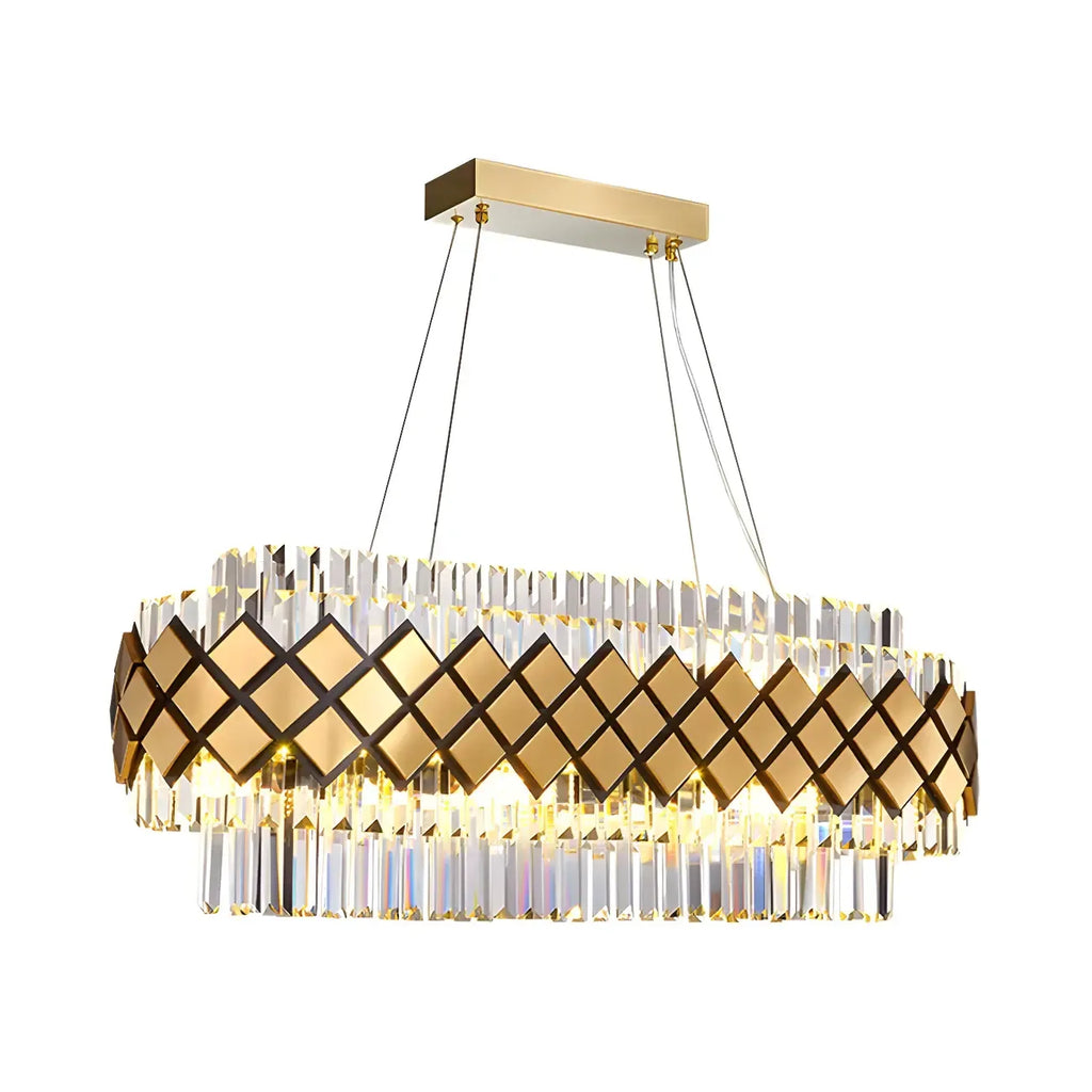 16-Light Modern Gold Crystal Oval Island Pendant Light for Kitchen
