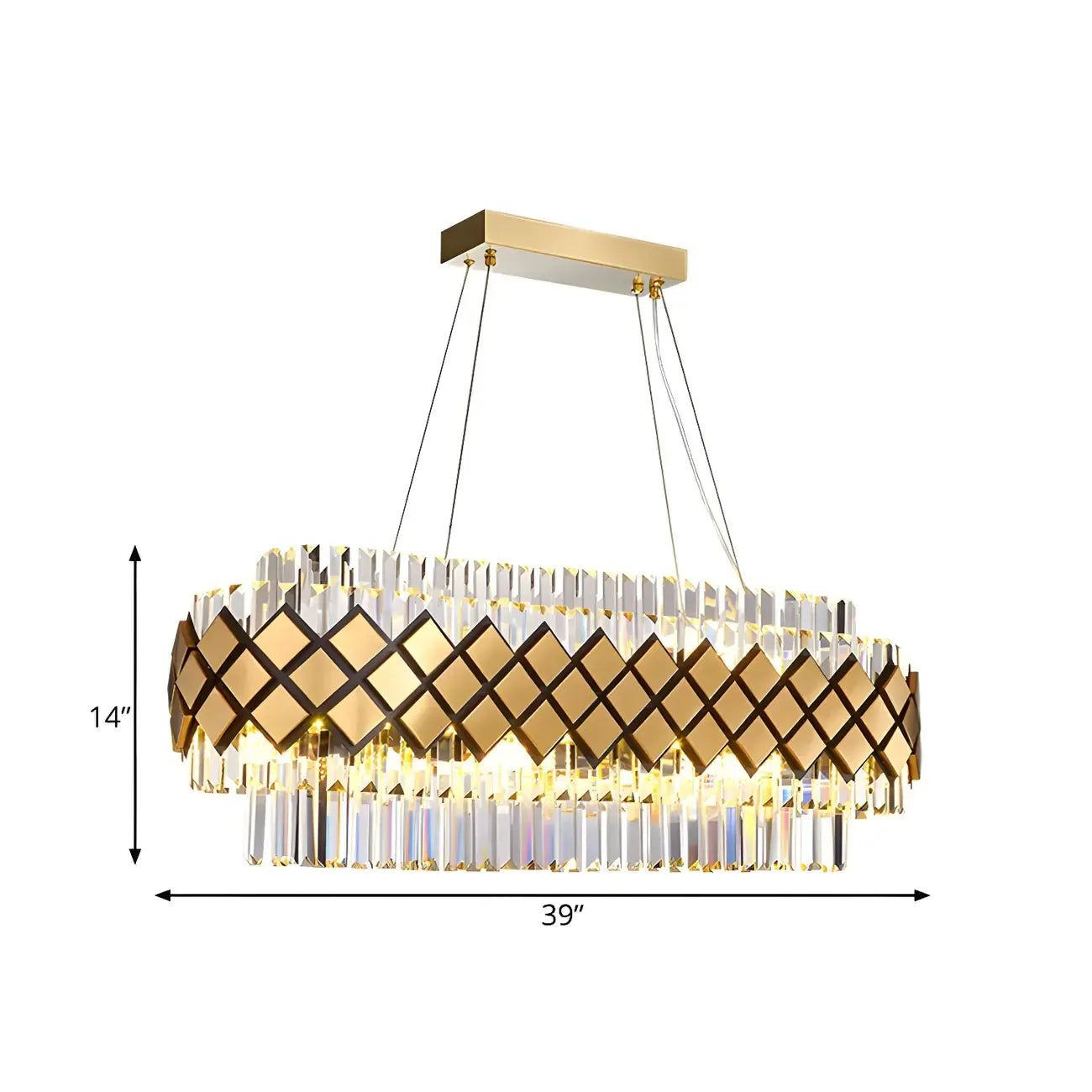 16-Light Modern Gold Crystal Oval Island Pendant Light for Kitchen