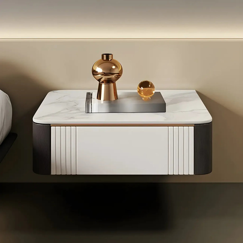 Low Stone Top Floating Nightstand with Drawer Set of 2