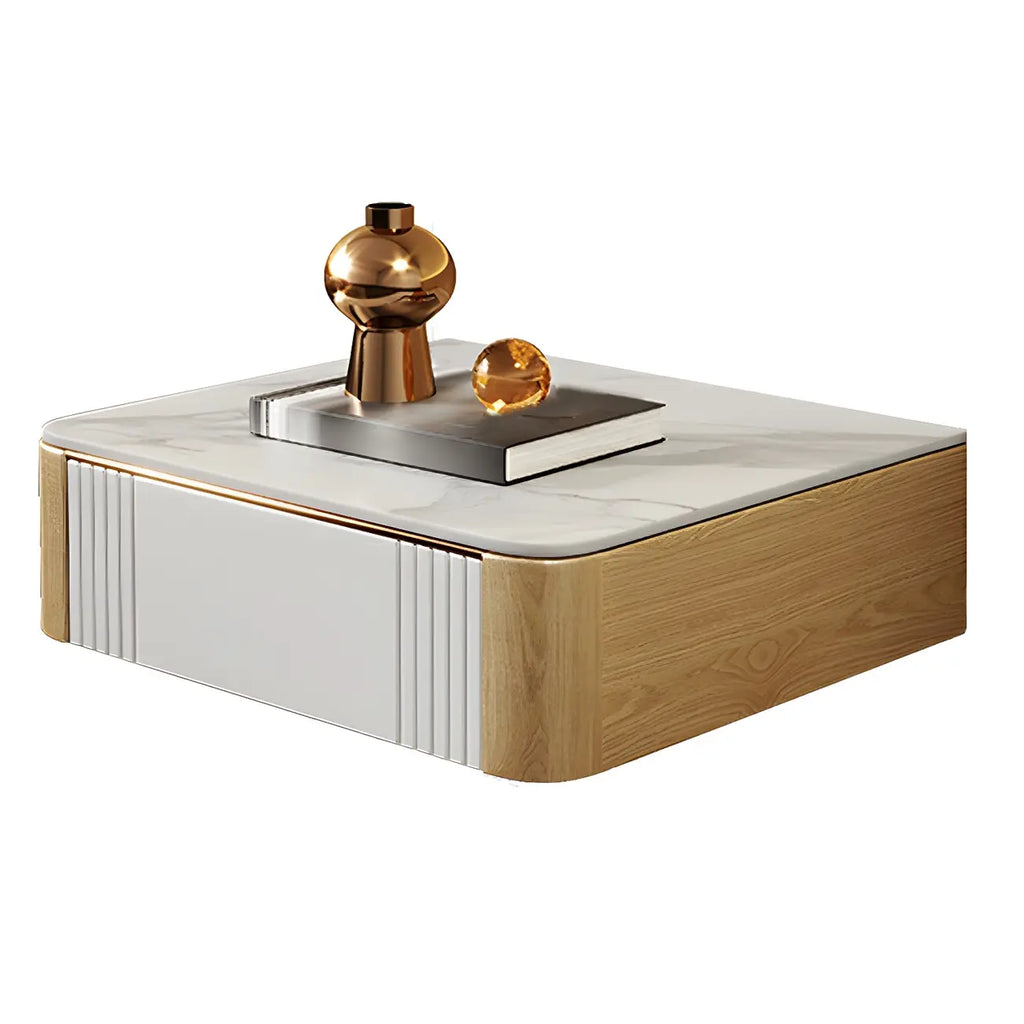 Low Stone Top Floating Nightstand with Drawer Set of 2