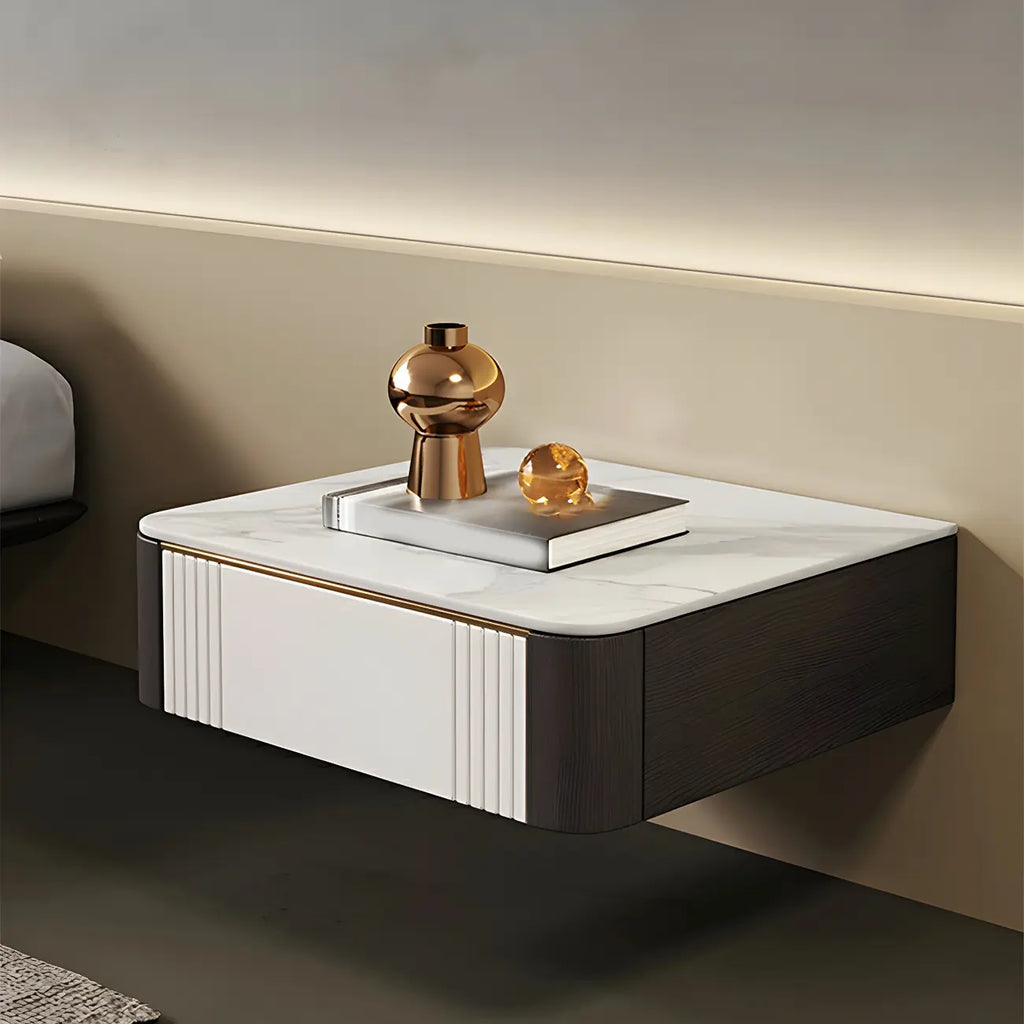 Low Stone Top Floating Nightstand with Drawer Set of 2