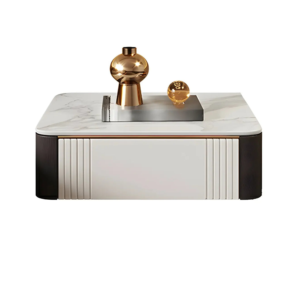 Low Stone Top Floating Nightstand with Drawer Set of 2