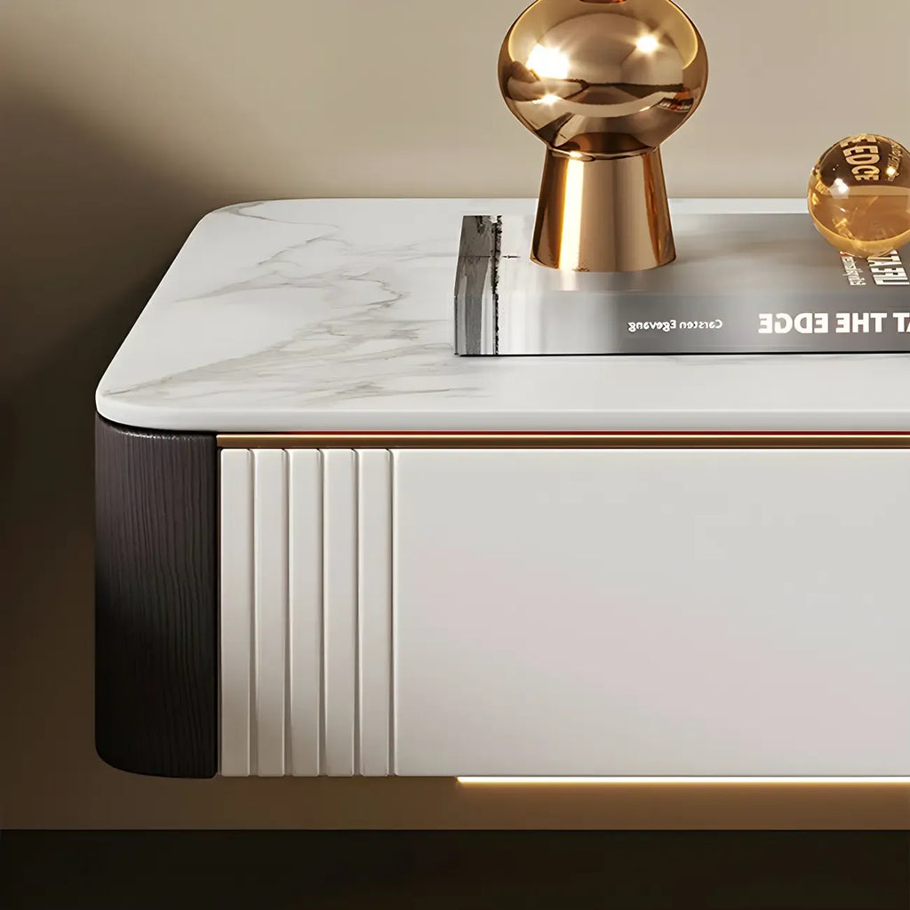 Low Stone Top Floating Nightstand with Drawer Set of 2