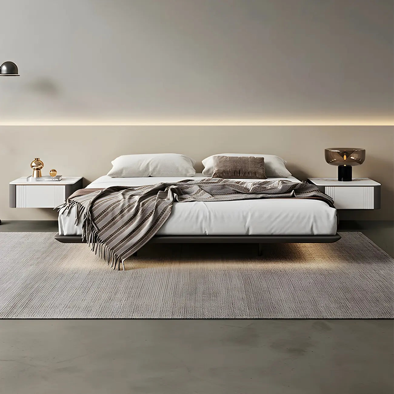 Low Stone Top Floating Nightstand with Drawer Set of 2