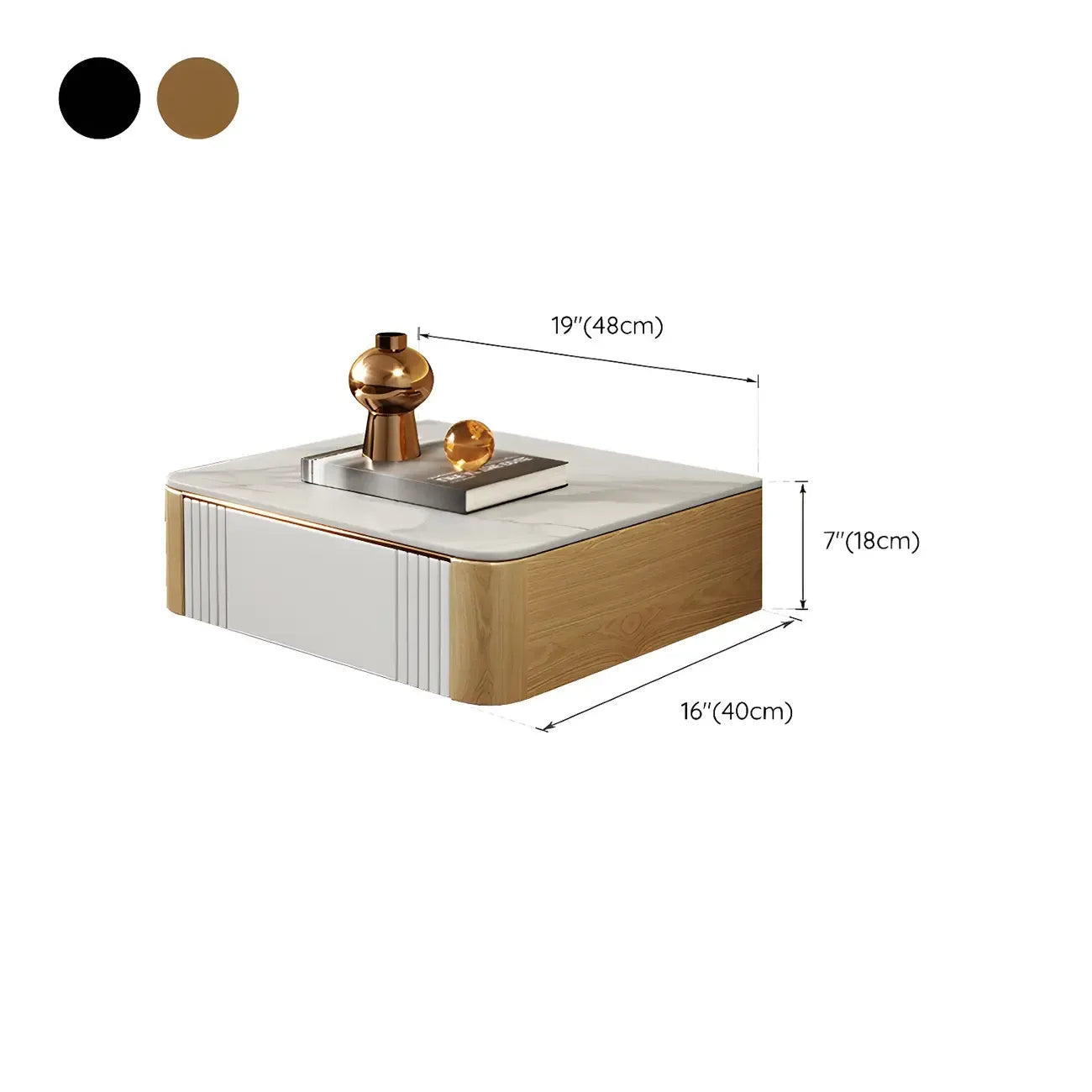 Low Stone Top Floating Nightstand with Drawer Set of 2