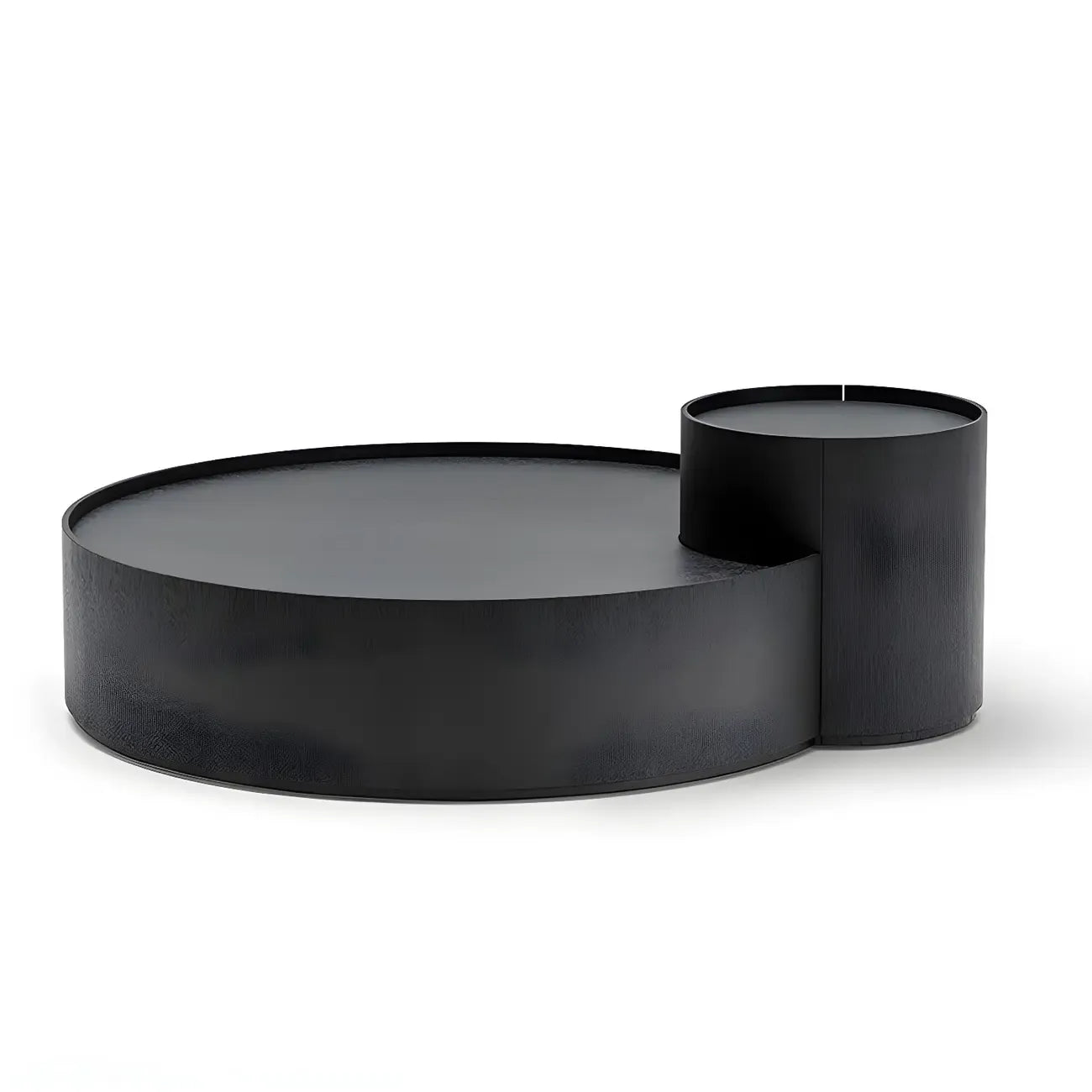 Black Round Modern Nesting Wood Coffee Table with Storage