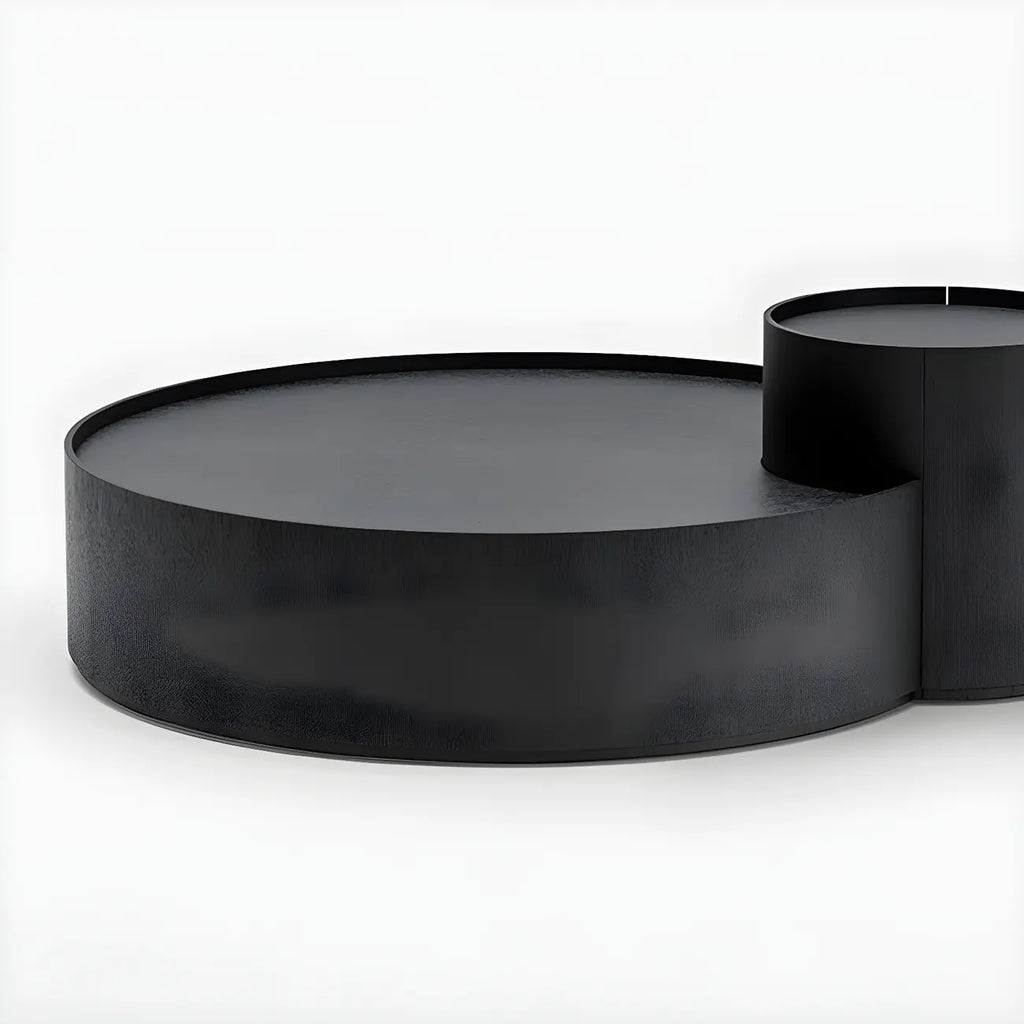 Black Round Modern Nesting Wood Coffee Table with Storage