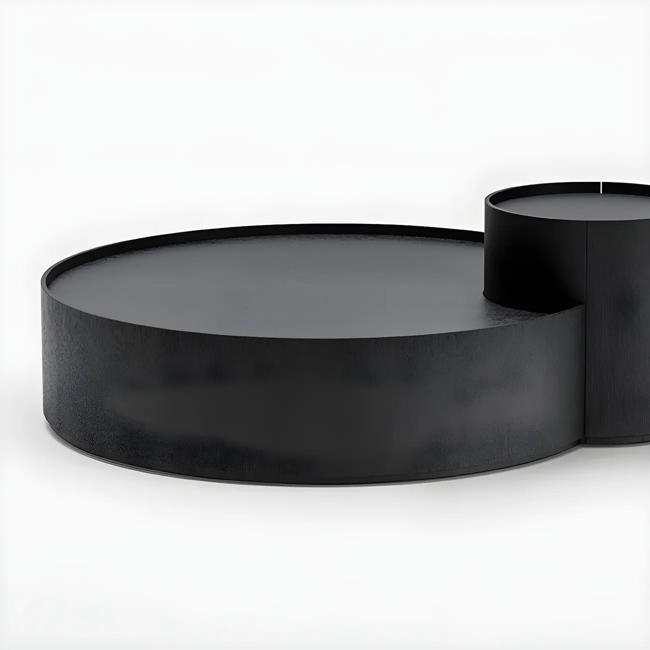 Black Round Modern Nesting Wood Coffee Table with Storage