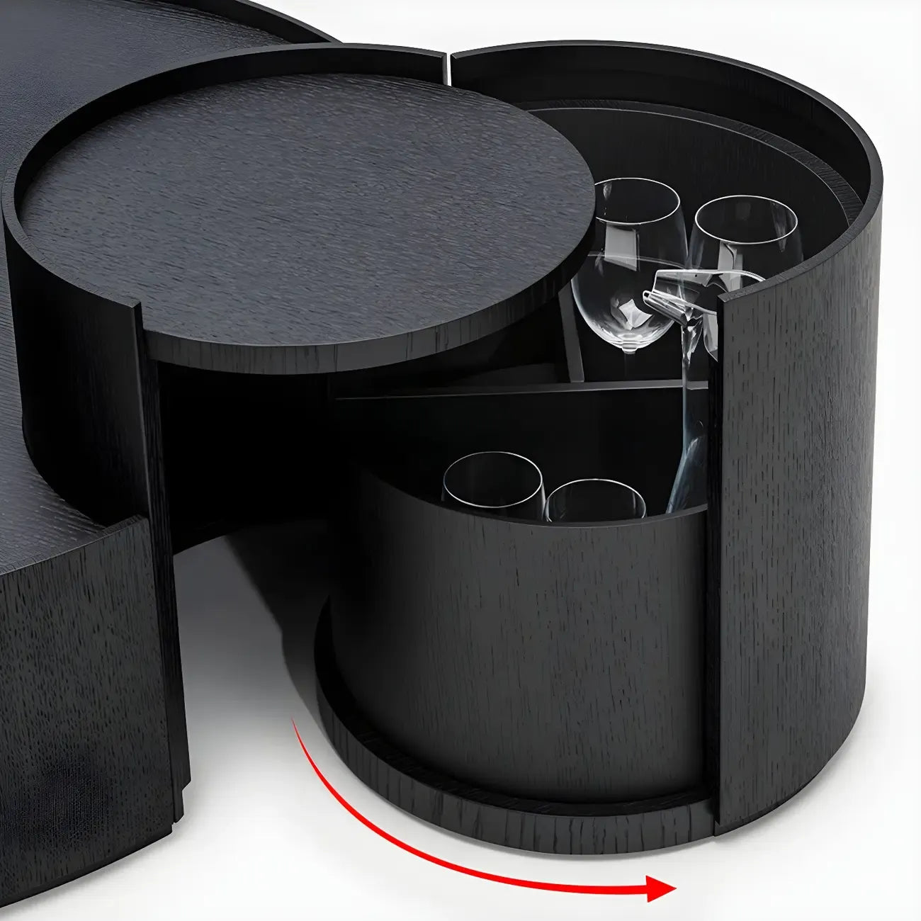 Black Round Modern Nesting Wood Coffee Table with Storage