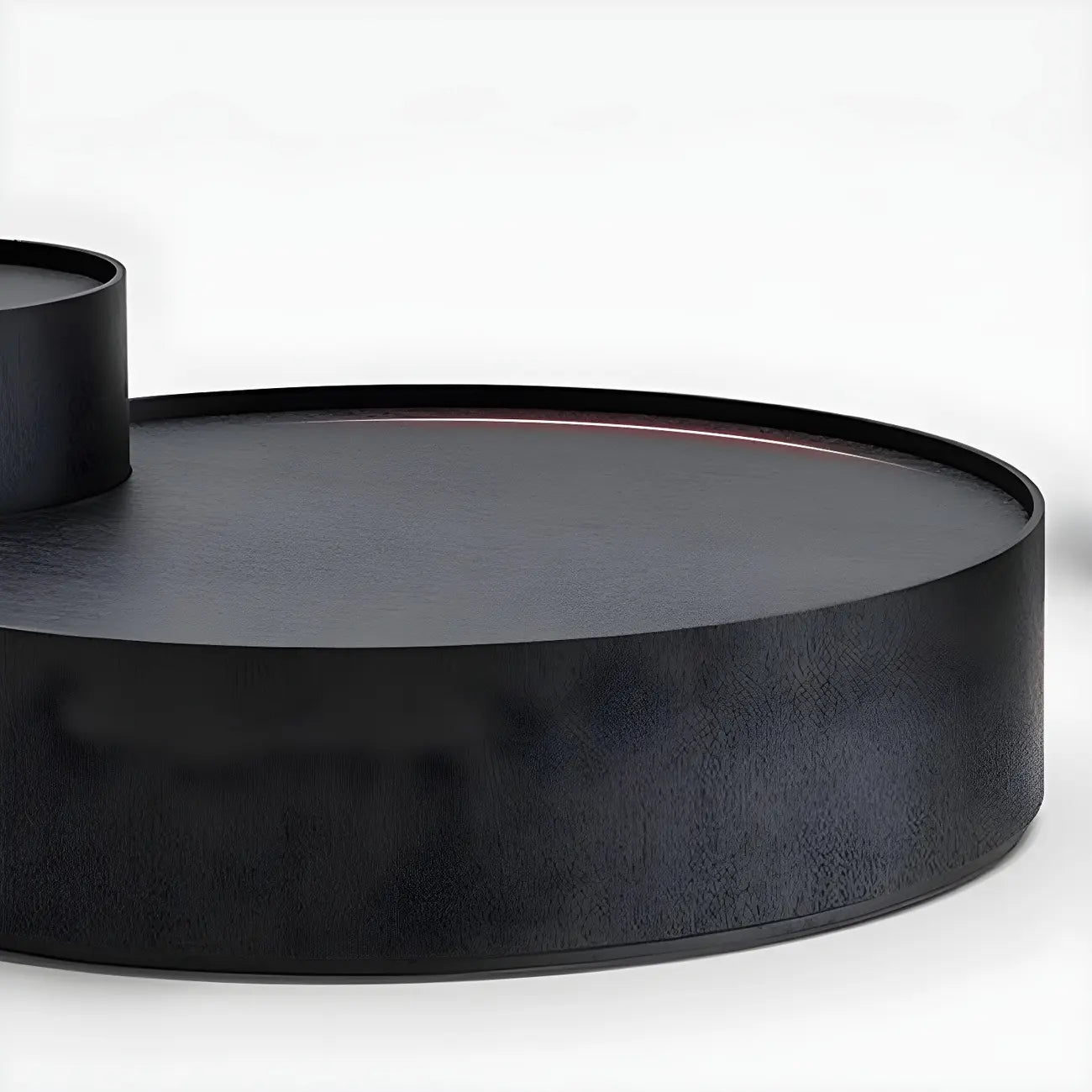 Black Round Modern Nesting Wood Coffee Table with Storage