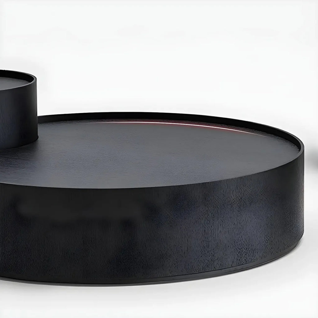 Black Round Modern Nesting Wood Coffee Table with Storage