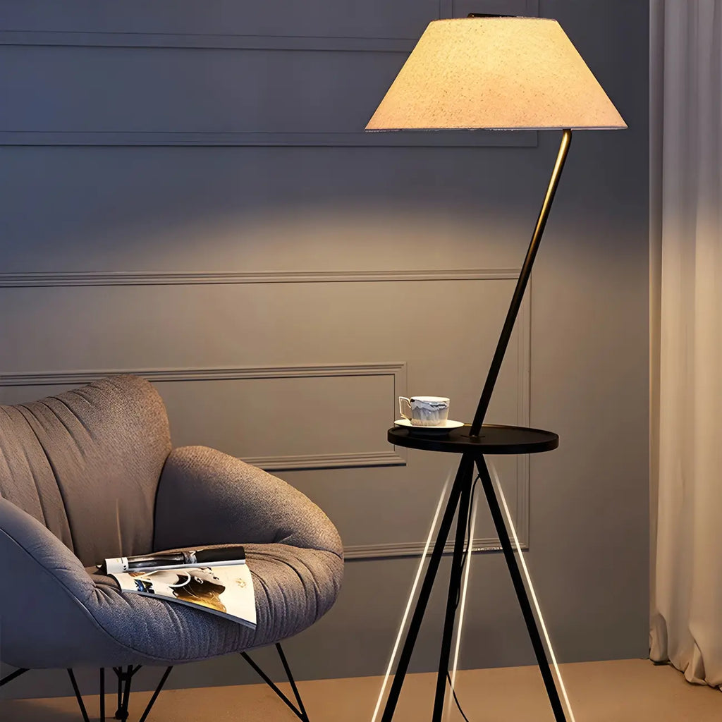 Black Metal Modern Tripod Floor Lamp with Coffee Table