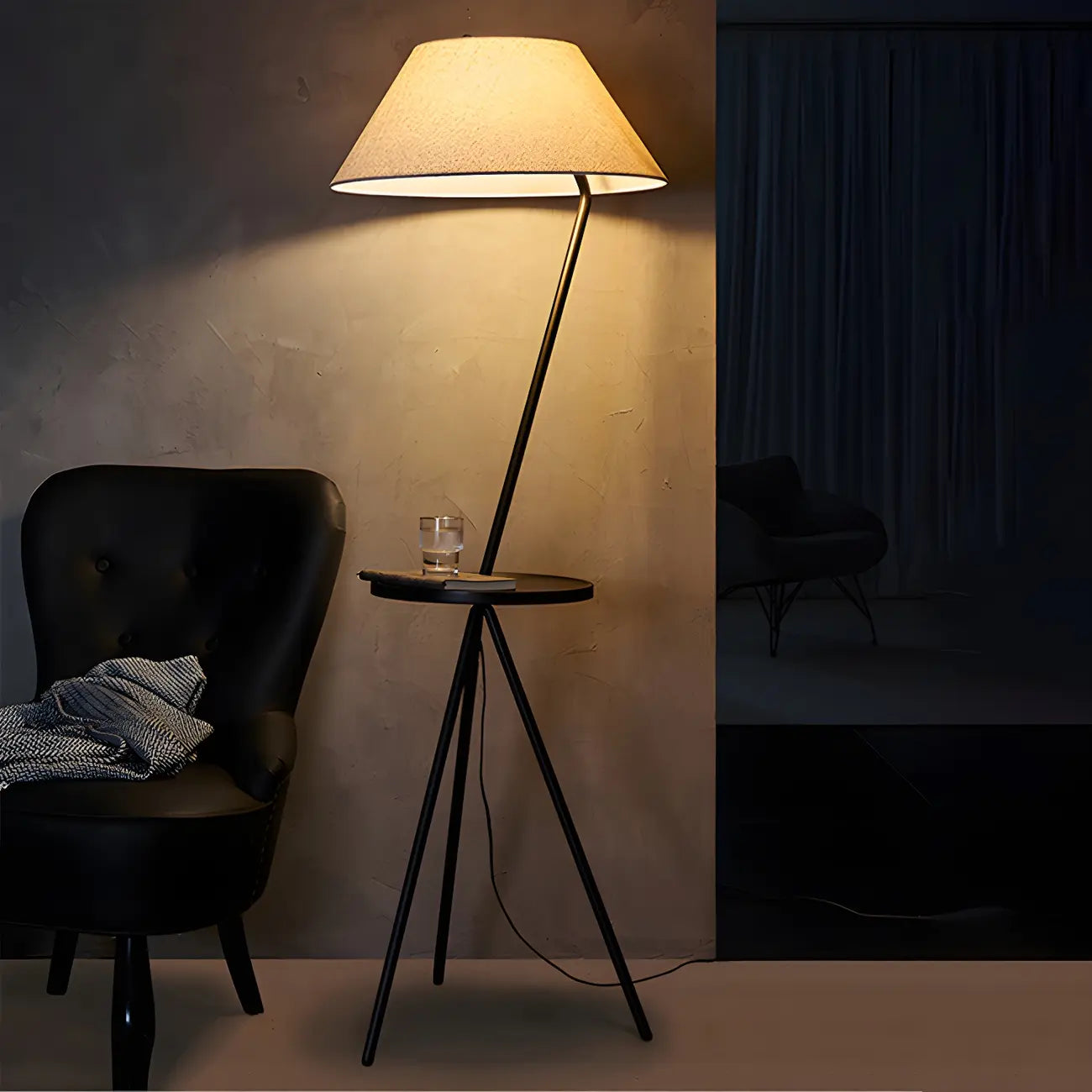 Black Metal Modern Tripod Floor Lamp with Coffee Table