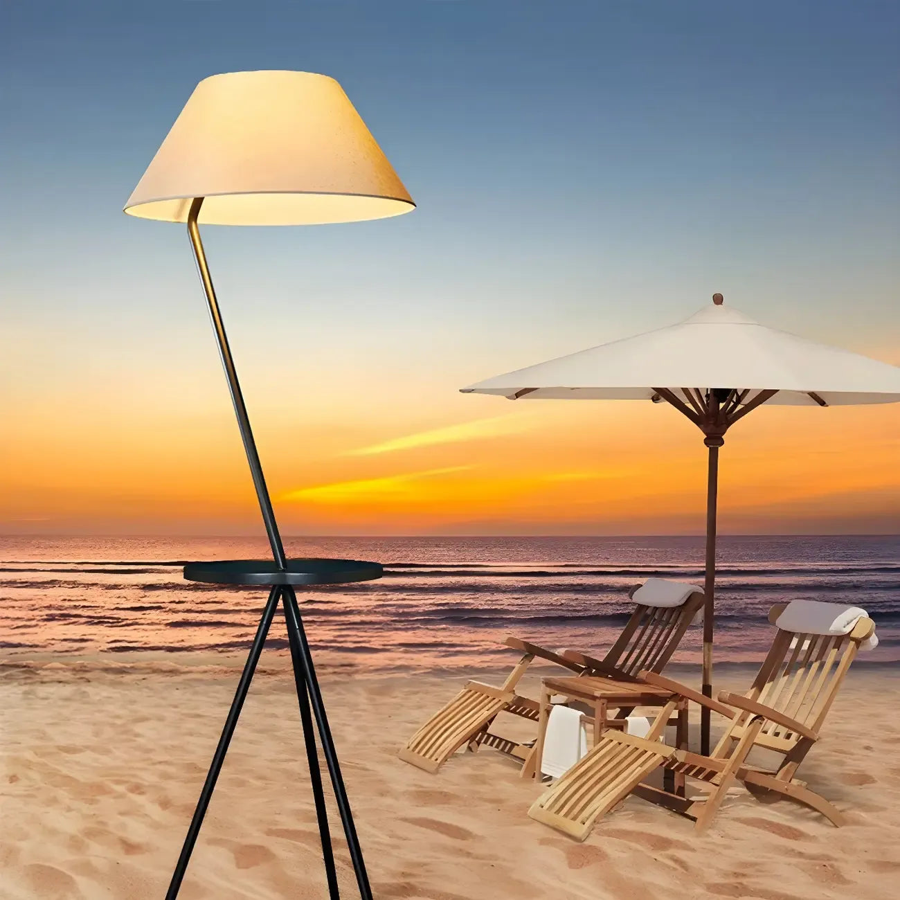 Black Metal Modern Tripod Floor Lamp with Coffee Table