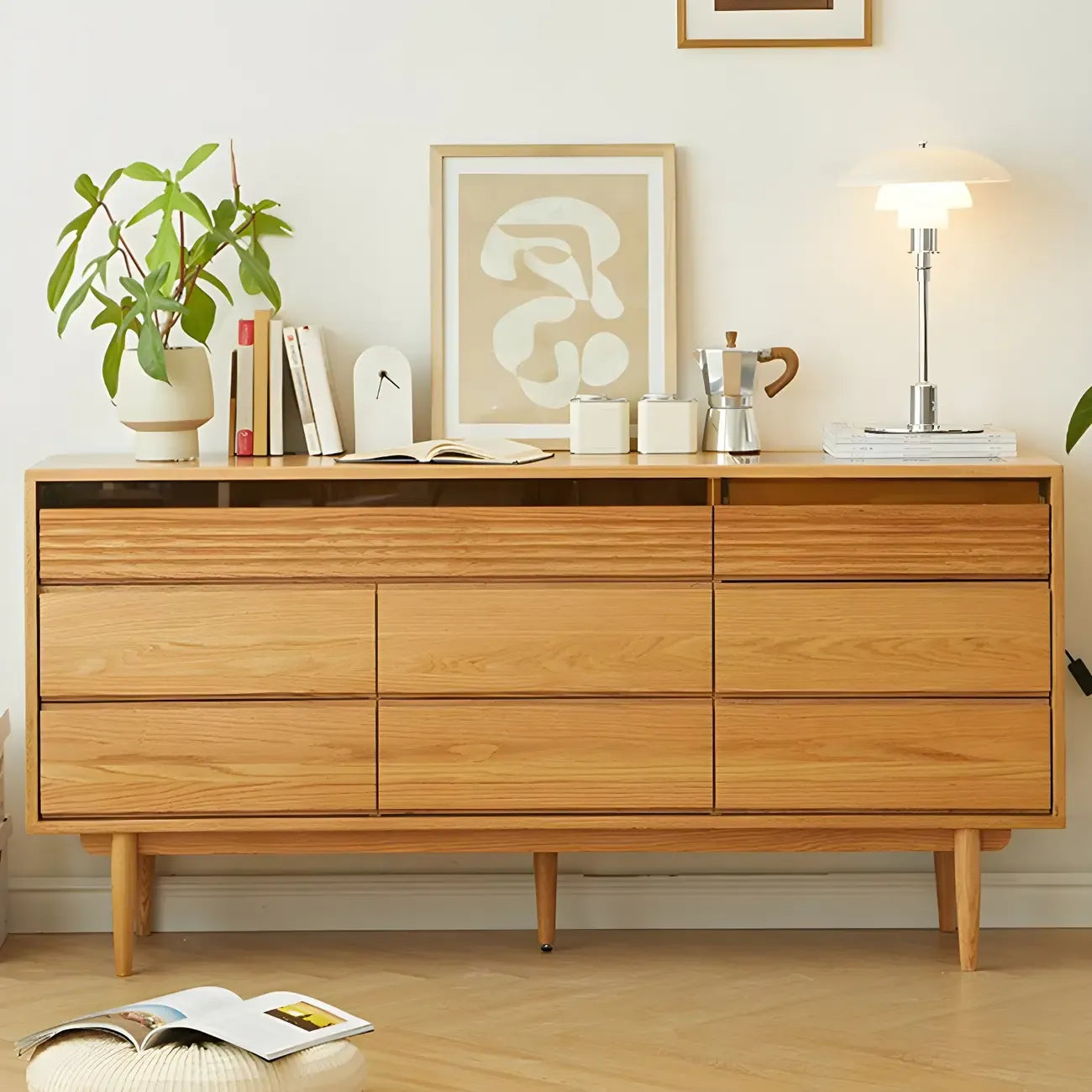 Scandinavian Natural Light Wood Dresser with 8-Drawers