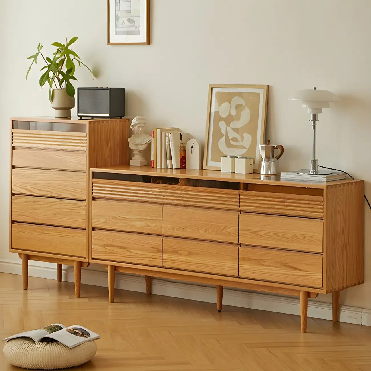 Scandinavian Natural Light Wood Dresser with 8-Drawers