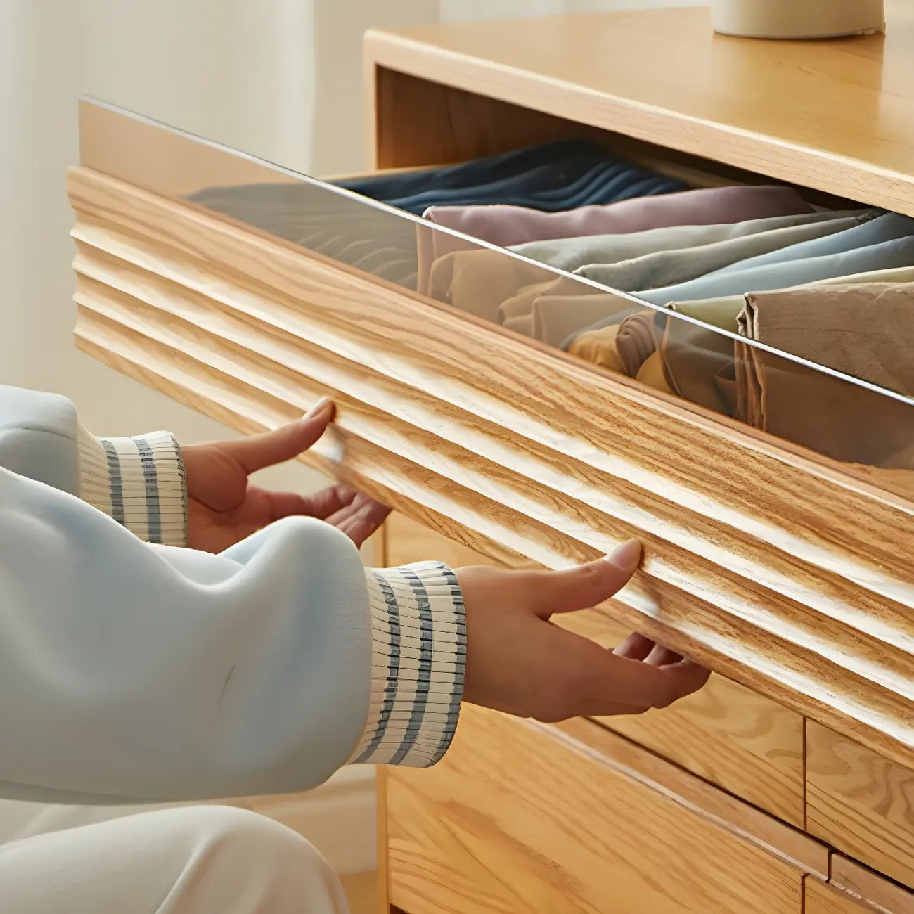 Scandinavian Natural Light Wood Dresser with 8-Drawers