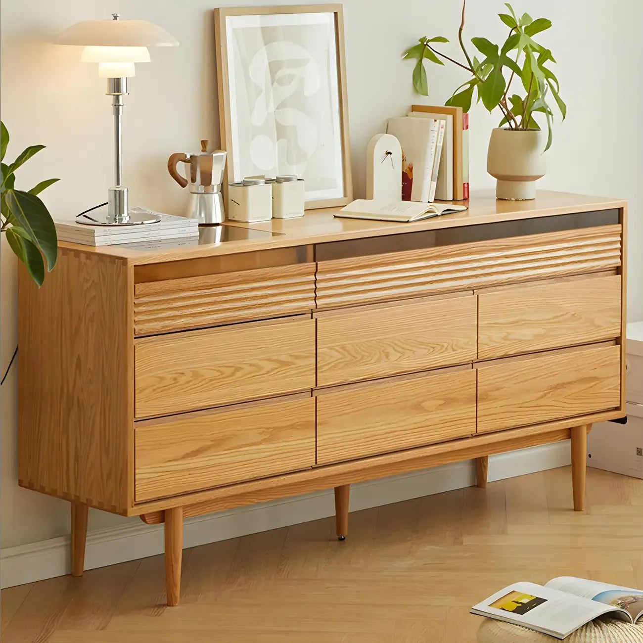 Scandinavian Natural Light Wood Dresser with 8-Drawers