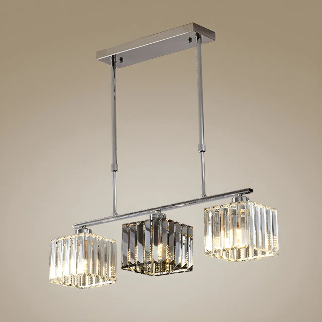 Modern Glass Island Pendant Light with Metal Frame for Kitchen