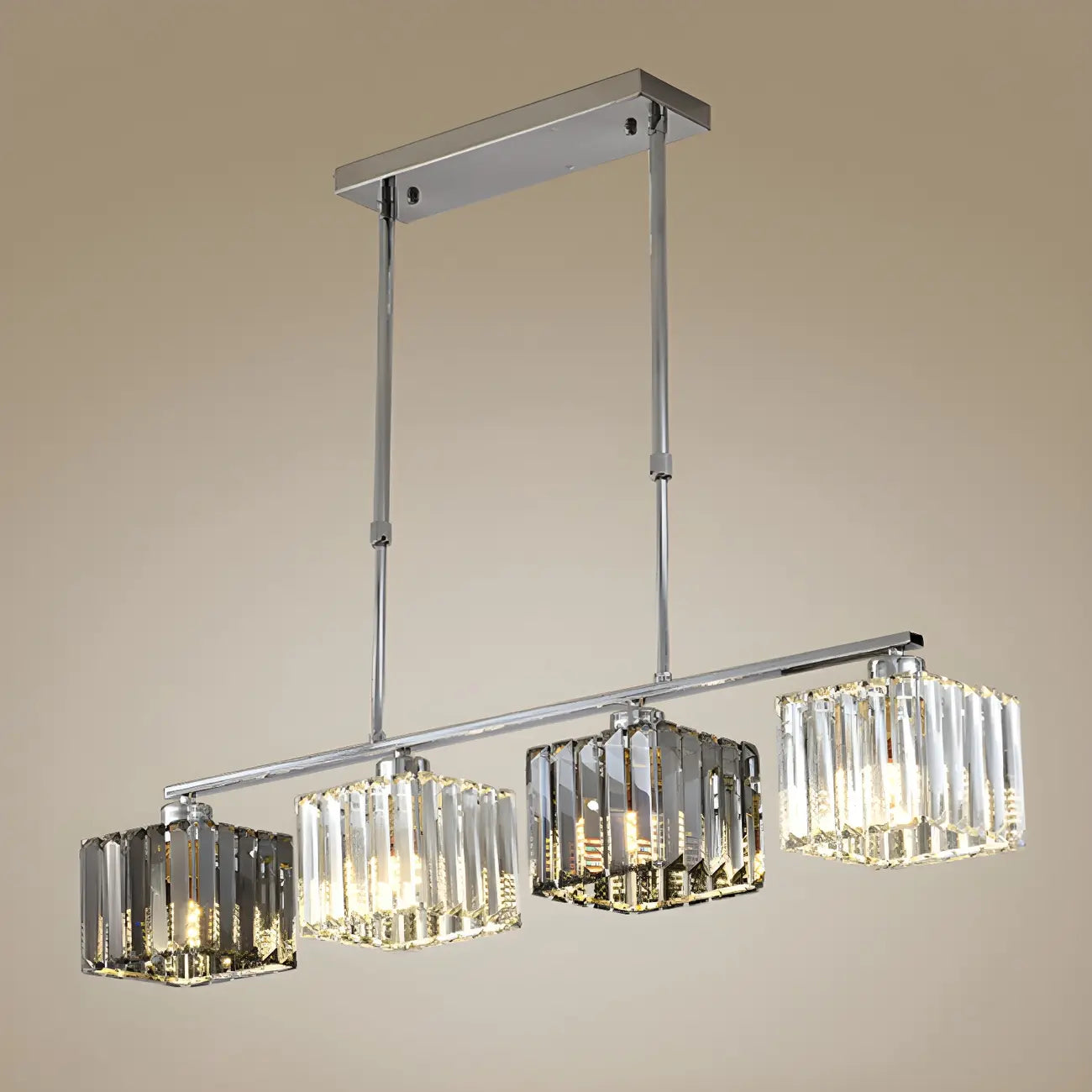 Modern Glass Island Pendant Light with Metal Frame for Kitchen