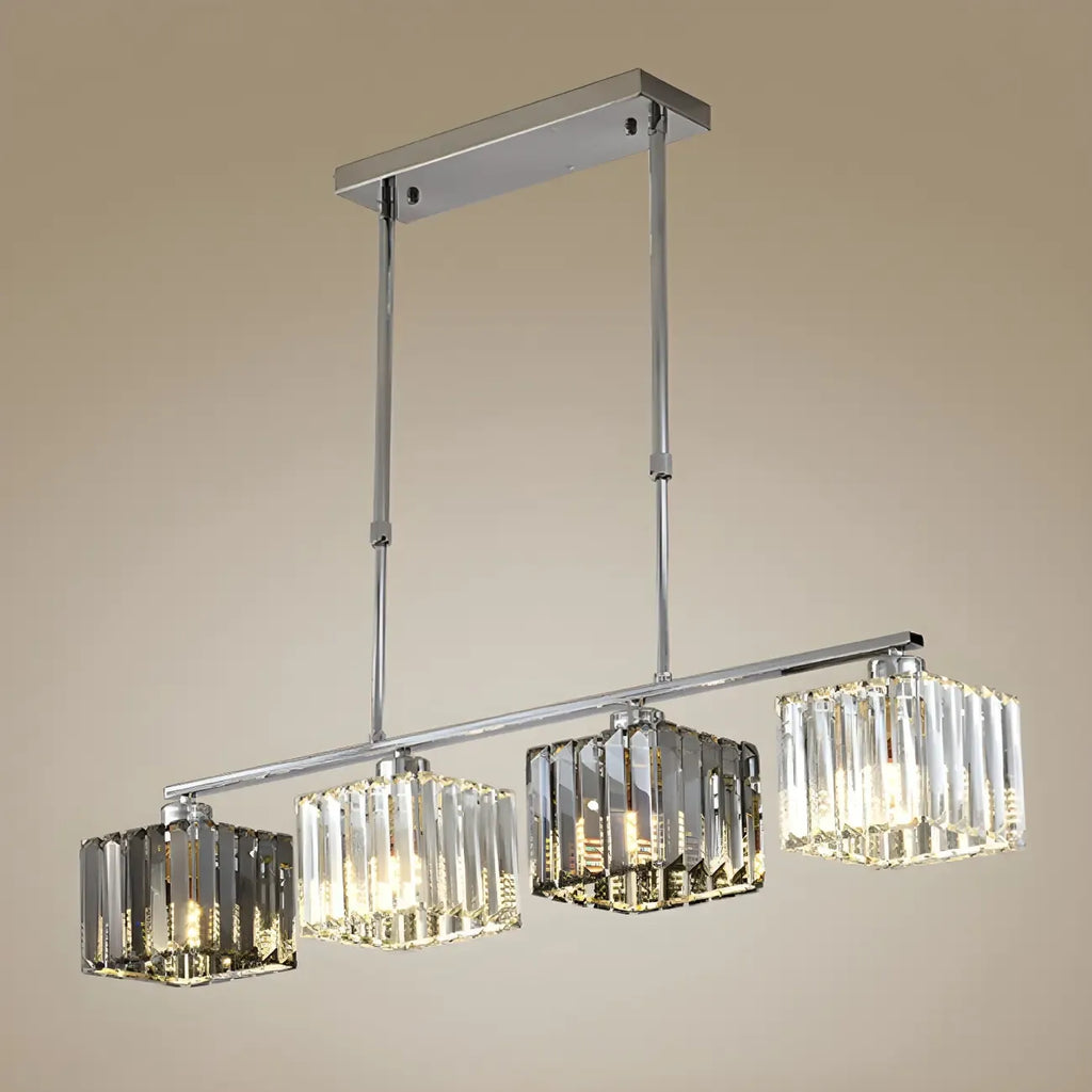 Modern Glass Island Pendant Light with Metal Frame for Kitchen