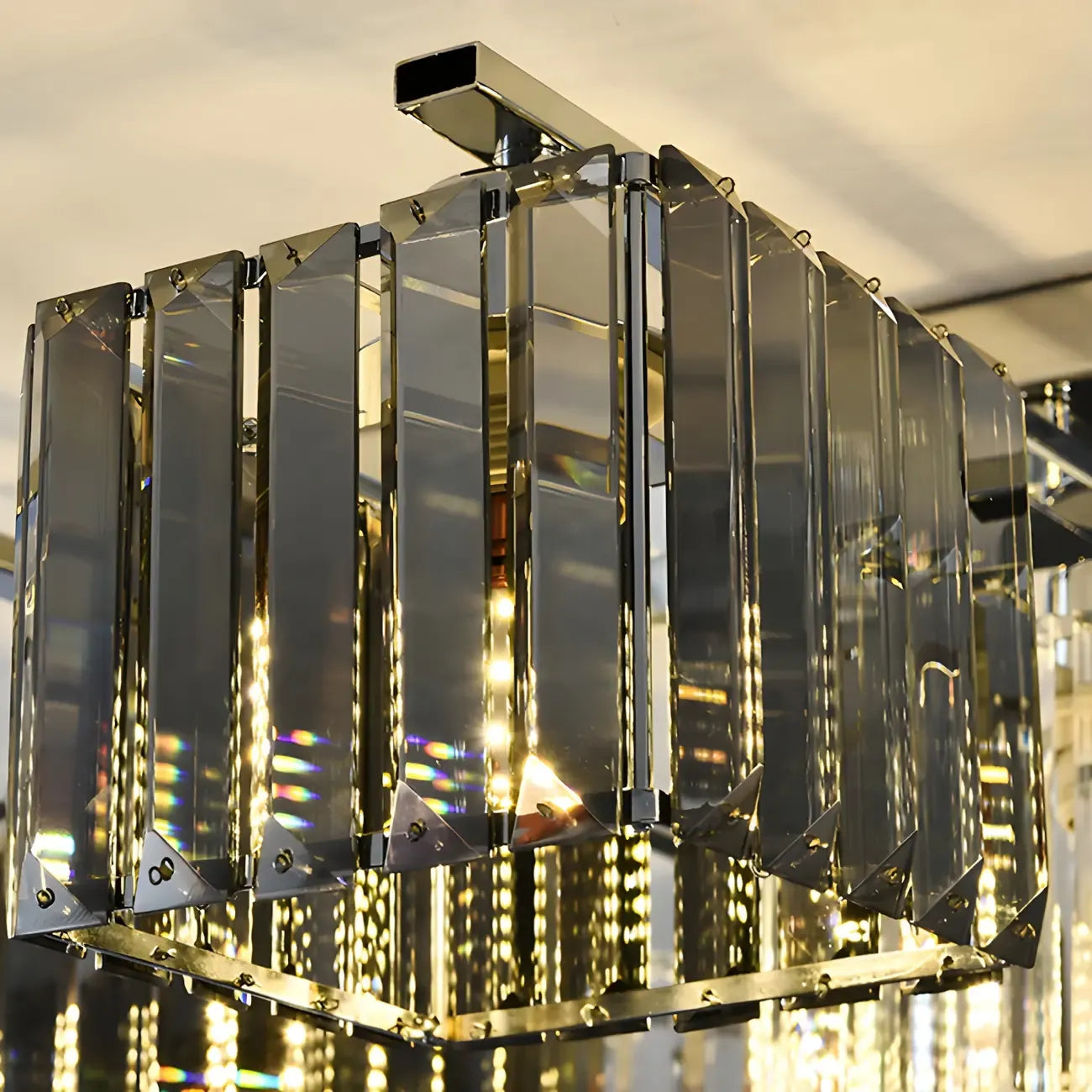 Modern Glass Island Pendant Light with Metal Frame for Kitchen