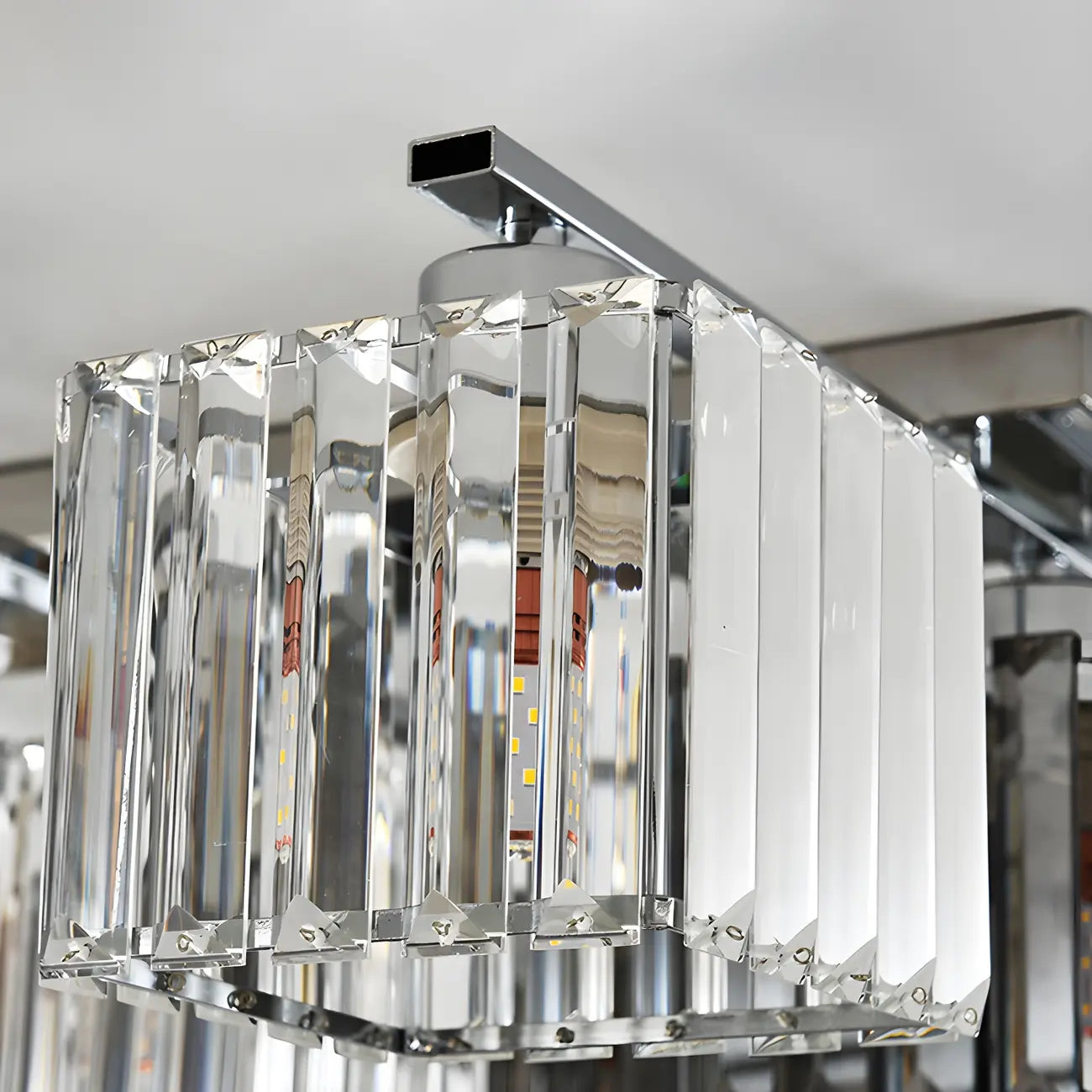 Modern Glass Island Pendant Light with Metal Frame for Kitchen