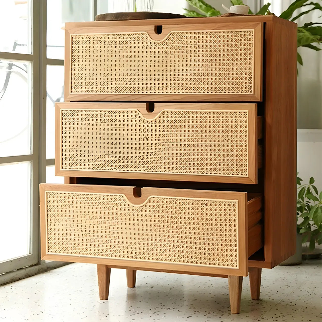 Tropical Natural Dressers with 3-Drawers & Rattan Doors